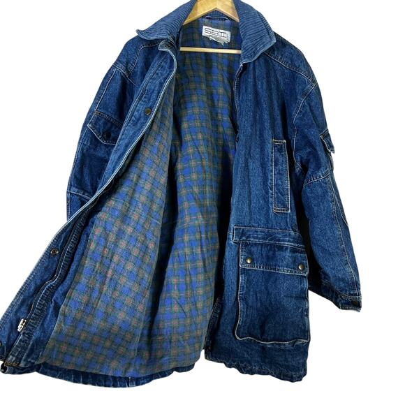 Vintage SBII by Betterman Denim Jacket Mens L Chore Flannel Lined Workwear - Picture 6 of 9